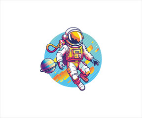 handrawn astronaut in space mascot illustration logo