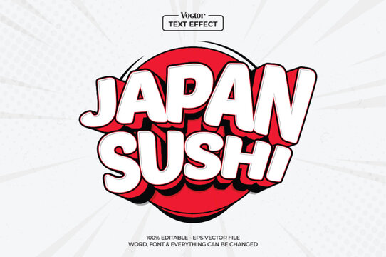 Editable text effect Japan sushi 3d cartoon template style premium vector