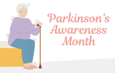 Poster for Parkinson's Awareness Month with elderly woman