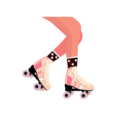 Legs of young roller skating woman on white background