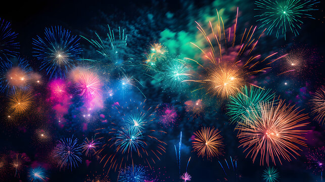 Spectacular Firework Display Ignites The Midnight Sky In Brilliant Colors: A Joyous Celebration Of The Night