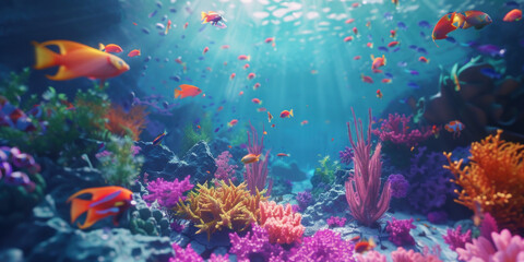 Fototapeta premium Coral reef and fishes underwater seascape background