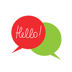 Lettering hello in speech bubbles on white background. Vector illustration.