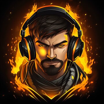 Gamer and fire logo design