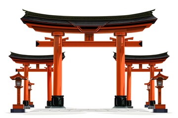an orange japanese tori tori gate on a white background