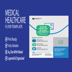 Medical Healthcare Clinic service Flyer Design Leaflets, banner Design Print Ready A4 Size Flyer Vector Template