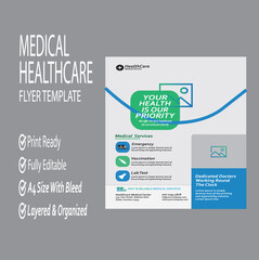 Medical Healthcare Clinic service Flyer Design Leaflets, banner Design Print Ready A4 Size Flyer Vector Template