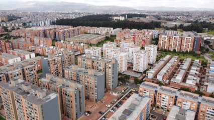 Obraz premium Bogotá streets, skies and buildings taken from above