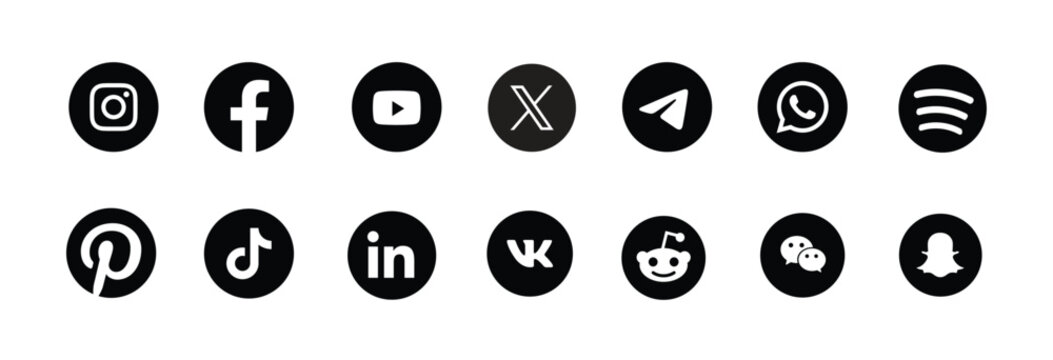 Popular Social Media Logo Icon . Instagram, Facebook, Youtube, Twitter, Telegram, Whatsapp, Pinterest, Tiktok,linkedin. Realistic Editorial Social Media