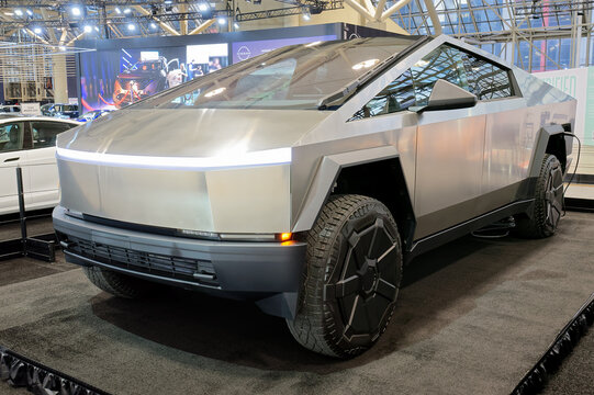 TORONTO-FEBRUARY 15, 2024: Tesla electric Cybertruck at the 2024 Canadian International Auto Show in Toronto