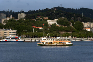 Coastal scenery at dusk in Xiamen, Fujian, China, a southeastern coastal city in China.