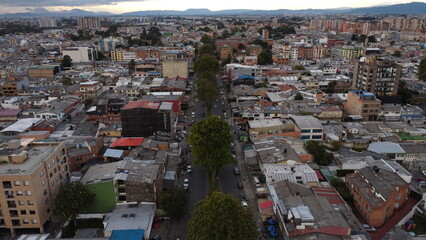 Obraz premium Bogotá streets, skies and buildings taken from above