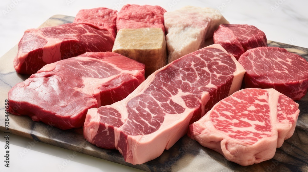 Wall mural Fresh sliced wagyu beef sirloin from the best cattle farms.