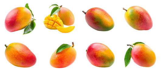 Set of vibrant orange ripe mango on transparency background PNG - Powered by Adobe