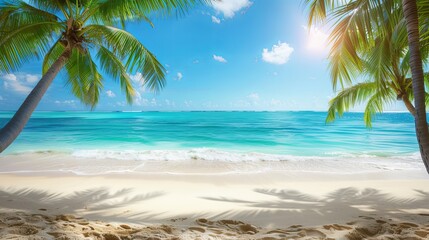 Fototapeta na wymiar Sea beach with palm tree summer island tropic wallpaper background