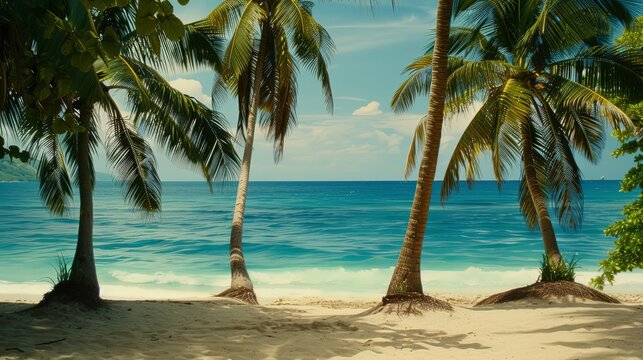 Sea beach with palm tree summer island tropic wallpaper background