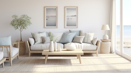 Fototapeta na wymiar Modern elegant living room interior design inspired by scandinavian simplicity 
