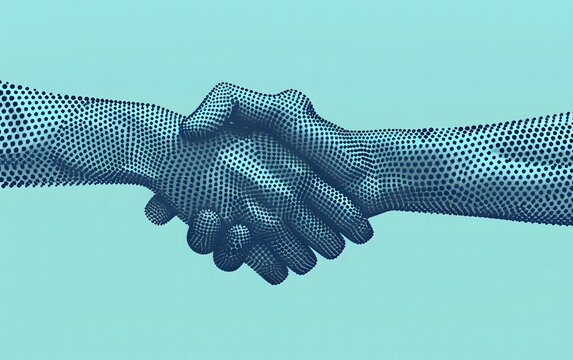 handshake with polka dots on a light blue background