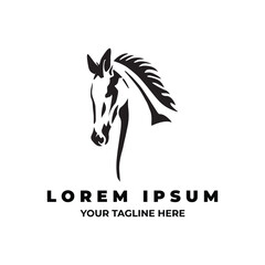 horse head style black and white simple vector outline - monochrome equine emblem design. Creative Horse Elegant Logo Symbol Design Illustration Vector for Company