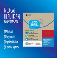 Medical Healthcare Clinic service Flyer Design Leaflets, banner Design Print Ready A4 Size Flyer Vector Template