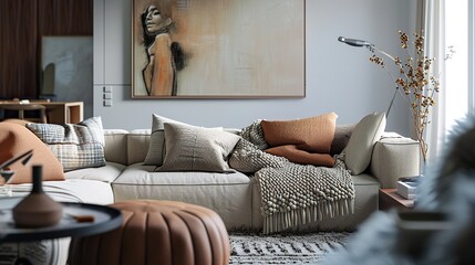 Interior design of modern living room with luxury color palette 
