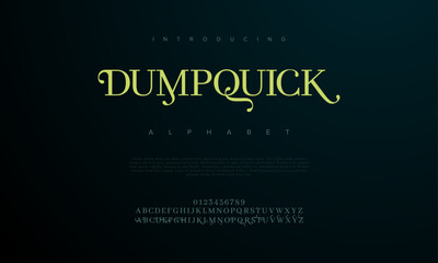 Dumpquick premium luxury elegant alphabet letters and numbers. Elegant wedding typography classic serif font decorative vintage retro. Creative vector illustration