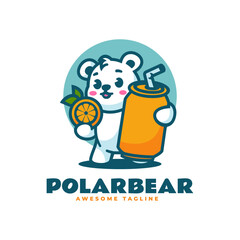 Vector Logo Illustration Polar Bear Mascot Cartoon Style.