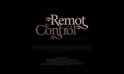 Remotcontrol premium luxury elegant alphabet letters and numbers. Elegant wedding typography classic serif font decorative vintage retro. Creative vector illustration