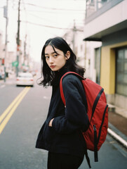 リュックを背負って街を歩く女性