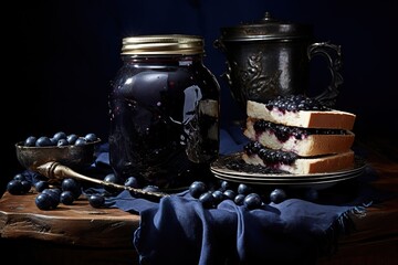 Fototapeta na wymiar Homemade delicious and fresh blueberry fruit jam