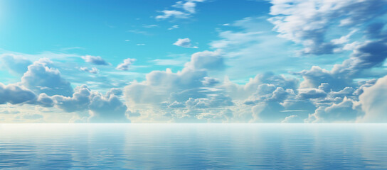 Sky and clouds over water on a blue horizont