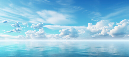 Sky and clouds over water on a blue horizont