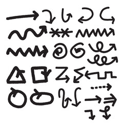 set of arrow line brush scribble . line, doodle black stock arrow. hand drawn arrow . Arrows circles and abstract doodle writing. element