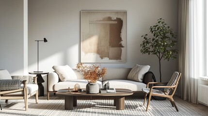 Interior design of contemporary living with elegant color palettte 
