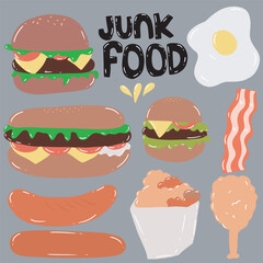 set of fast food cartoon design stock element. Fast food set vector icons