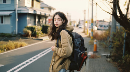 Fototapeta premium リュックを背負っている女性