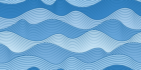 Vector drawing of sea waves, natural background, seamless pattern	