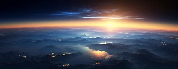 Fotobehang Dawn rising over an earth on the outer space © Ricardo Costa