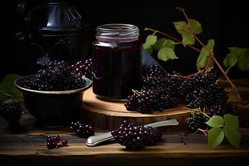 delicious mulberry jam in a jar on the table