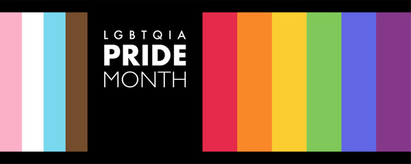 Pride Background with Progress Pride Flag Color Vertical Stripes on Black for LGBTQIA. Vector illustration for Banner, Social Media and Background