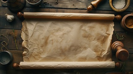 Old ancient papyrus scroll with cooking recipe wallpaper background