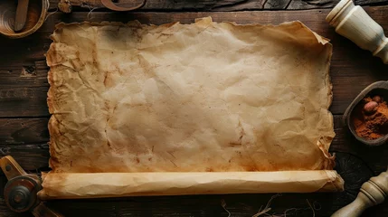 Foto op Plexiglas Old ancient papyrus scroll with cooking recipe wallpaper background © Irina