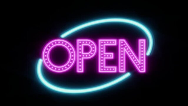 Inviting video featuring open glow neon light. Ideal for diverse projects. Elevate your visuals with this dynamic and stylish representation of illuminated accessibility.