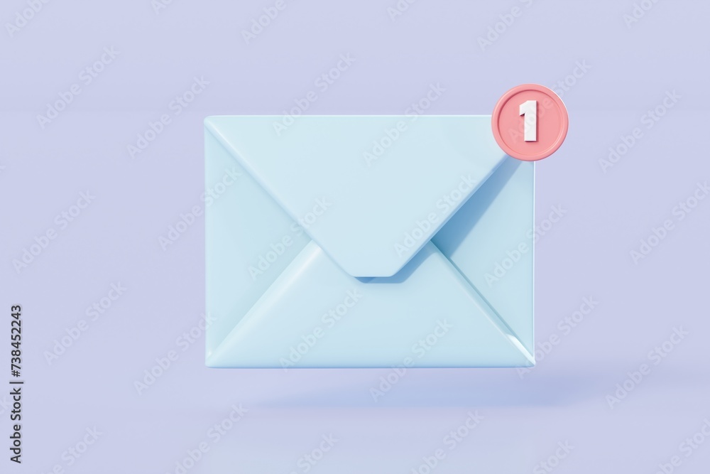 Poster 3d mail envelope icon with notification new message sign icon. 3d email letter with notification red