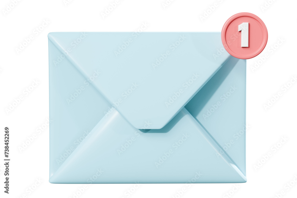 Poster 3d mail envelope icon with notification new message sign icon. 3d email letter with notification red