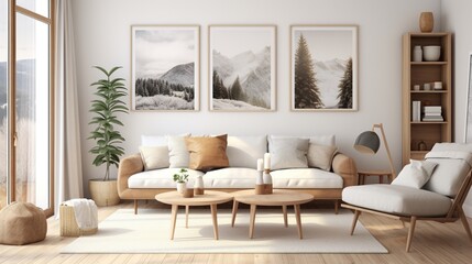 Interior design of modern contemporary living room inspired with scandinavian elegance 