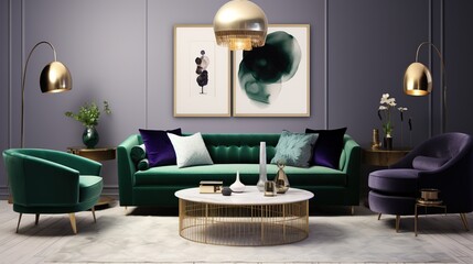 Modern elegant trendy living room interior design 
