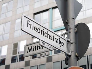 Friedrichstraße in Berlin. Sign with the road name at an intersection. The street is an important...