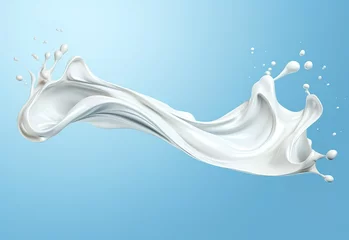 Zelfklevend Fotobehang a splash of milk water on a light blue background © candra
