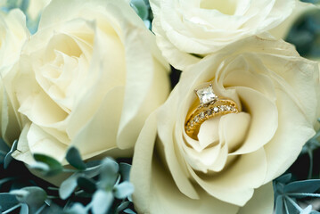 A wedding ring is a finger ring typically worn on the base of the left ring finger, usually forged...